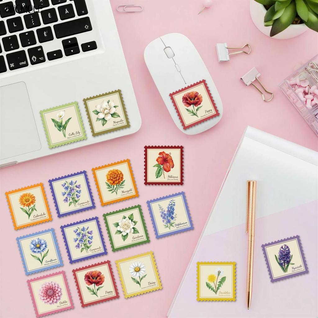 10 30 50Pcs Stamp Style Literary Flowers Stickers Book Diy Skateboard Toys Guitar Luggage Suitcase Decoration Graffiti Sticker