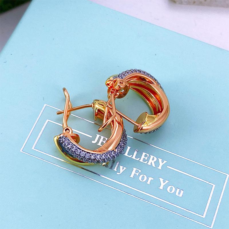 Dreifarbige Drei-Ring-Strass-Ohrringe mit 18 Karat Vergoldung für Damen