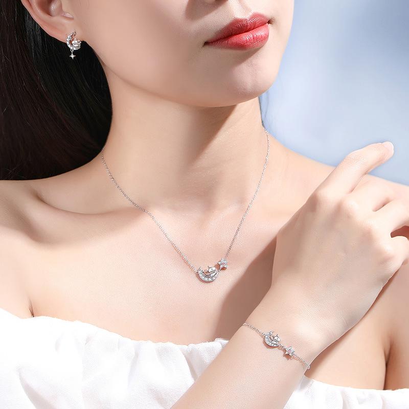 Korean-Style Moon and Reindeer Bracelet: Mori-Inspired Moonstone Bangle, Perfect Christmas Gift for Friends