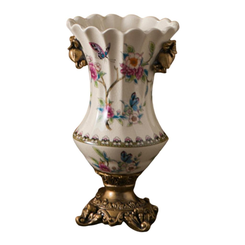 Ceramic Flower Vase European American Retro Ice Cracked Tabletop Ornament for TV Cabinet Dining Table Shelf Entrance Desk