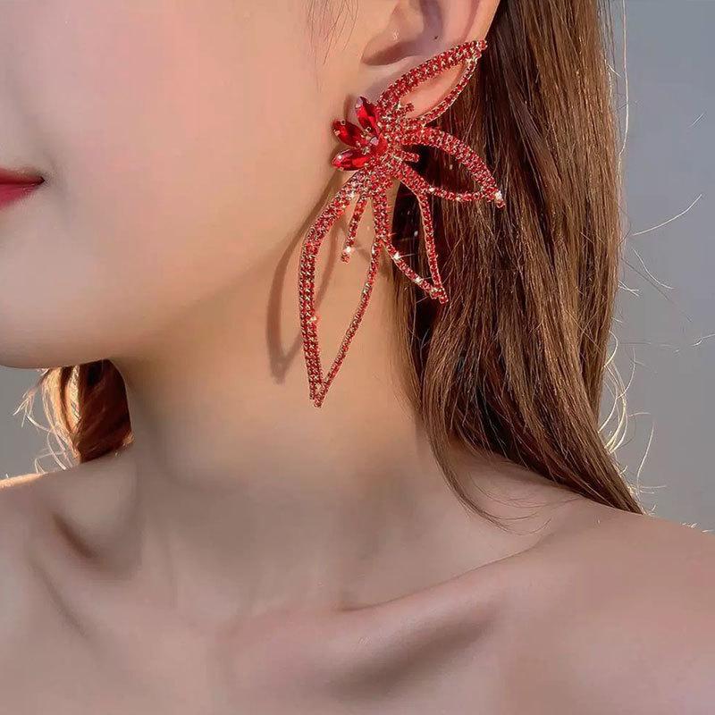 Wind Claw Chain Alloy Butterfly Diamond Flower Earrings Women'S Creative Retro Temperament Earrings Bow