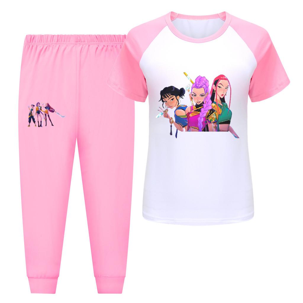 

5037 Kids Girls Rumi Zoey Mira Hunters Print T-shirt Pants Trouser Clothes Set 170cm рожевий