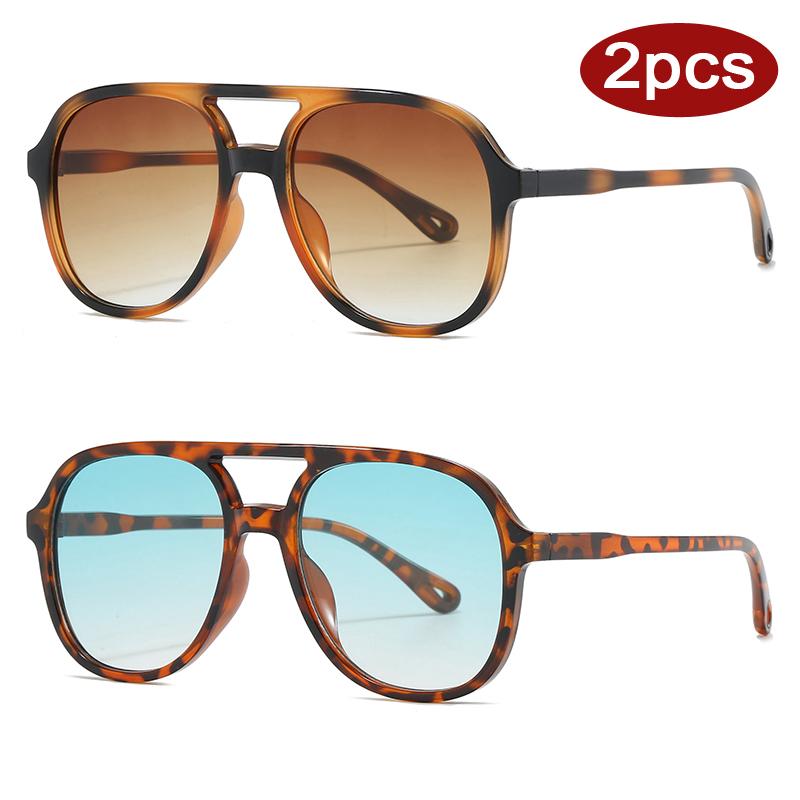 

2pcs Fashion Double Bridge Square Sunglasses Large Frame Gradient Eyeglasses Outdoor Personalized Colorful Glasses Unisex