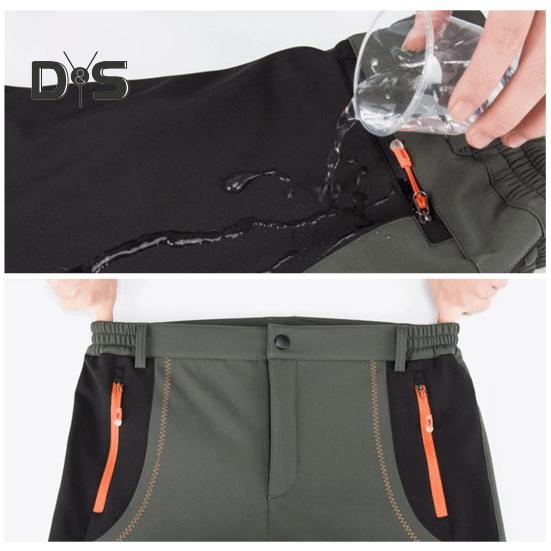 Klatrebukser for menn Elastisk midjeknapp Glidelås Flue Sporty bukser med lommer Patchwork Farge Tykt plysjfôr Utendørsaktiviteter Turbukser