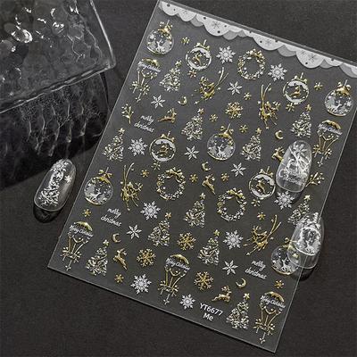 Gold-Stamped Christmas Elk Nail Art Stickers Christmas Series Snowflake Wreath Decorative Stickers