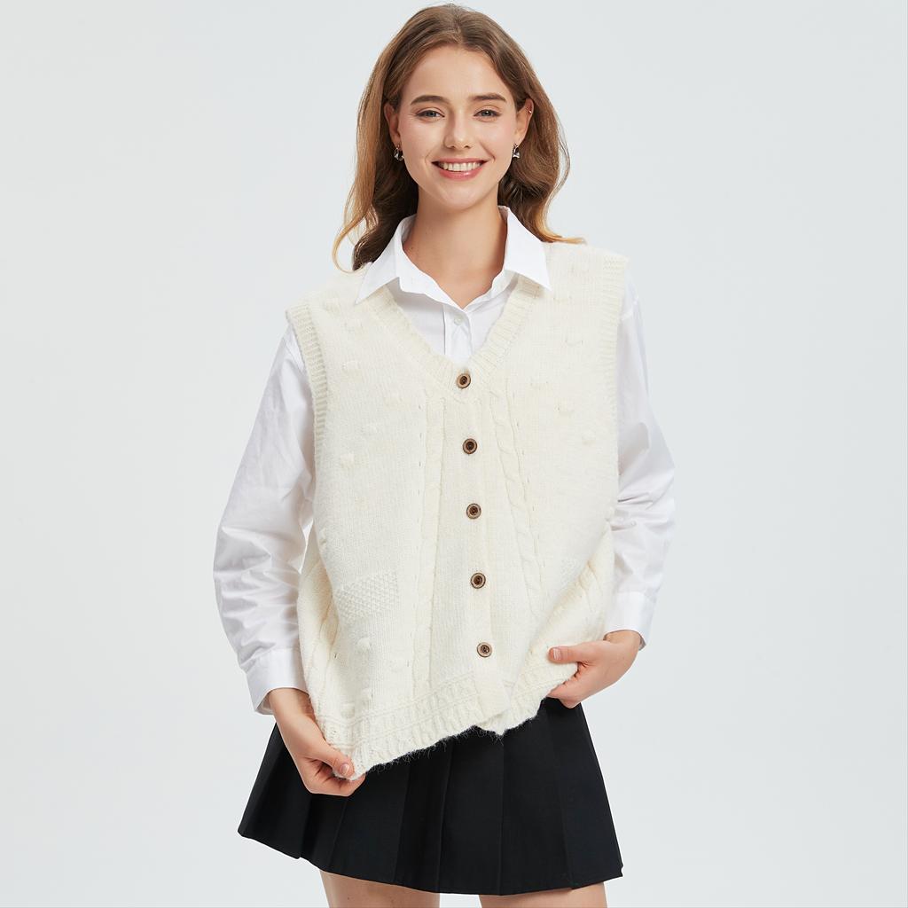 DIMANAF 2025 Winter Plus Size Autumn Women Sleeveless Vest Sweaters Knitting Buttons Oversize Casual Style Loose Sweater