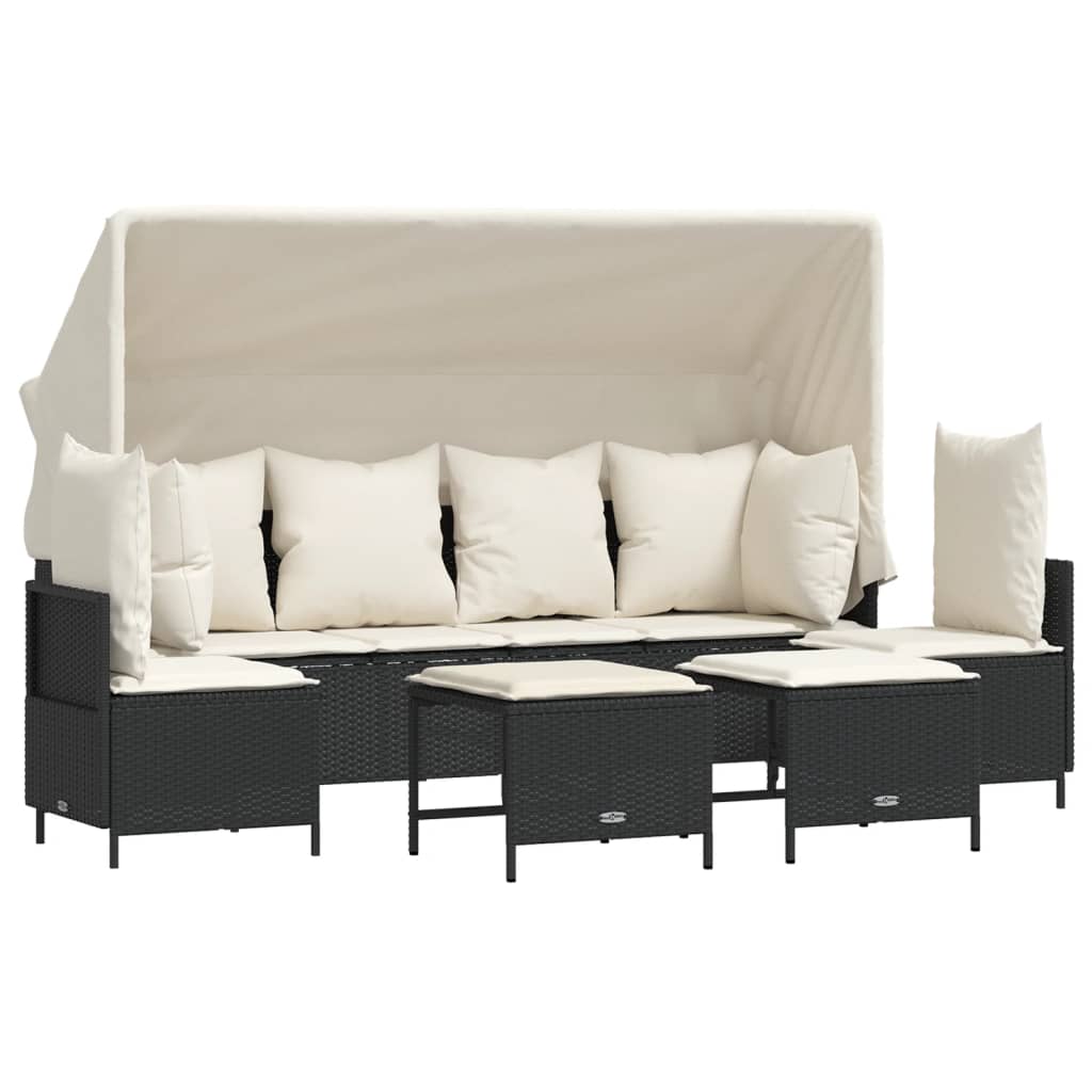 Vidaxl 5-Cz. Garden Lounge Set, Cushions, Black PE Rattan