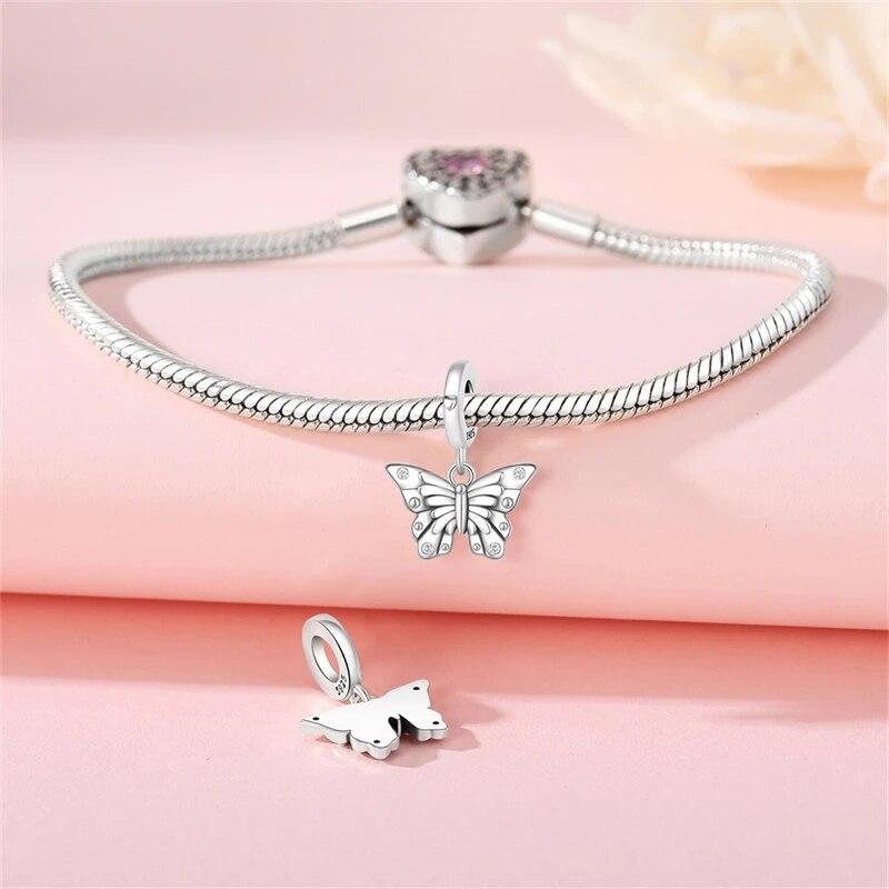 Plants Insects Charms Beads Real Copper Simple Butterfly Dangle Pendant Fit Fine Bracelet Diy Jewelry Gifts