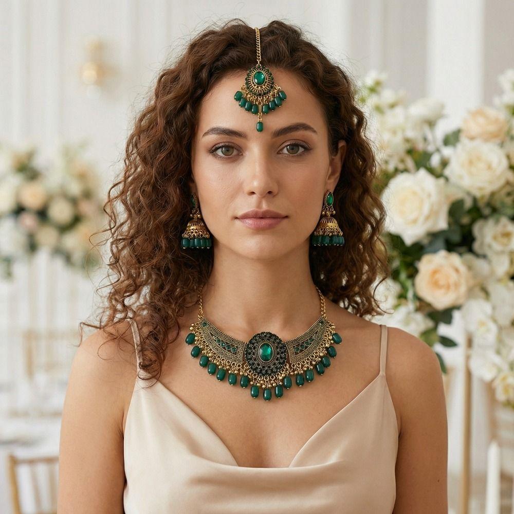 Alloy Tassel Wings Shaped Jewelry Sets Shining Exquisite Rhinestone Jewelry Set Indian Style Necklace Earrings Set Indian Bridal
