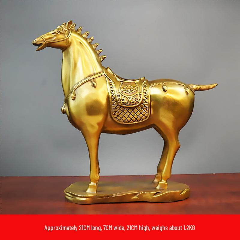 Pure Brass Tang Horse Figurine - Zodiac Success Mascot for Office & Home Decor.