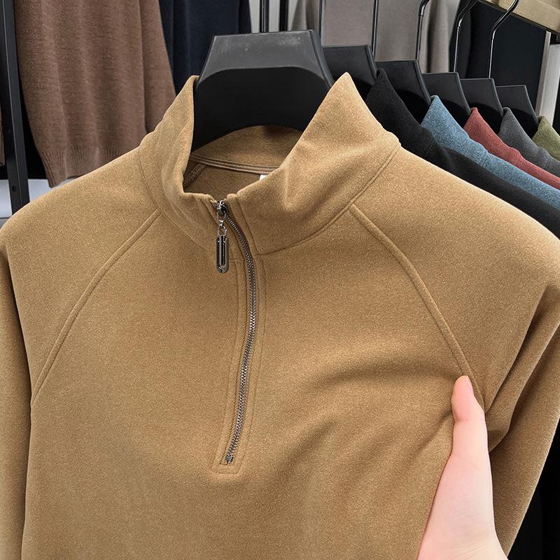 Men s Winter Stand Collar Half-Zip Double-Sided Plush Hoodie - Warm, Thick Long Sleeve Top M