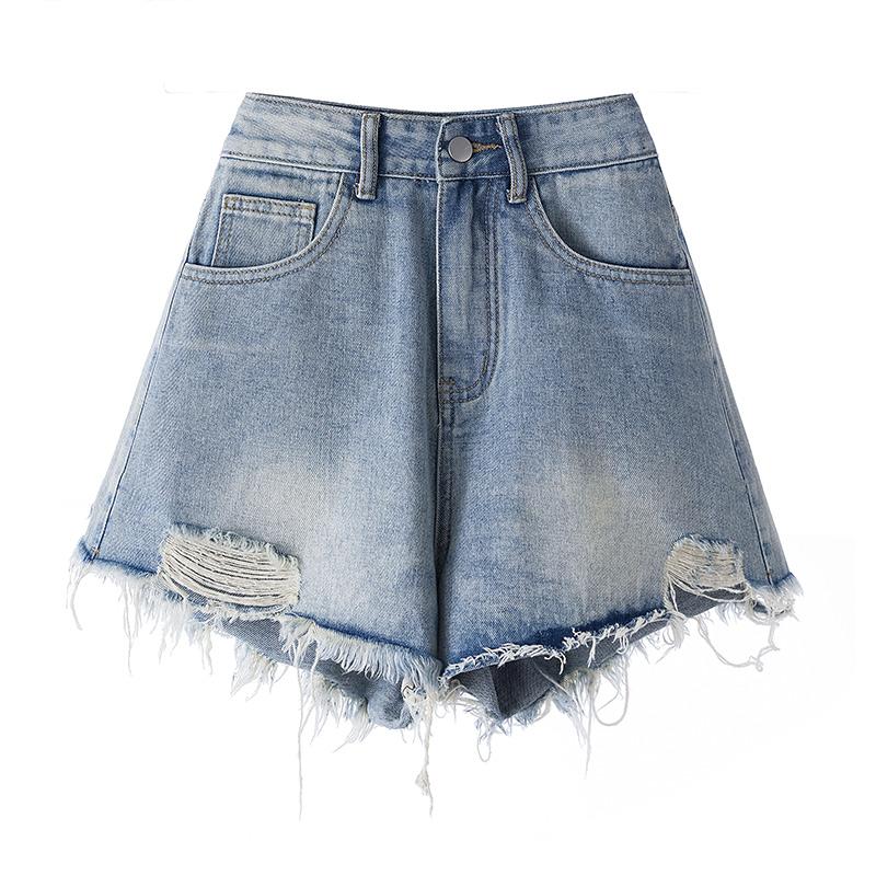 DIMANAF Summer 2025 Plus Size Shorts Jeans Women Basic Pants Loose Casual Female Blue Trousers Pants 5XL