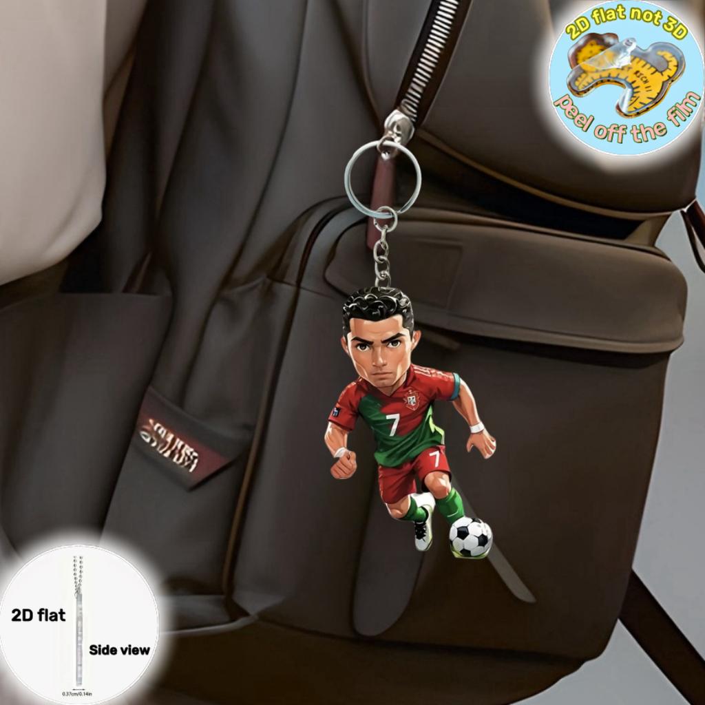 C Ronaldo Soccer Player Pendant Keychain,Football Star 2D Flat Acrylic Ornament Charms,Hanging Decora for Car,Bags,Festive,Gift
