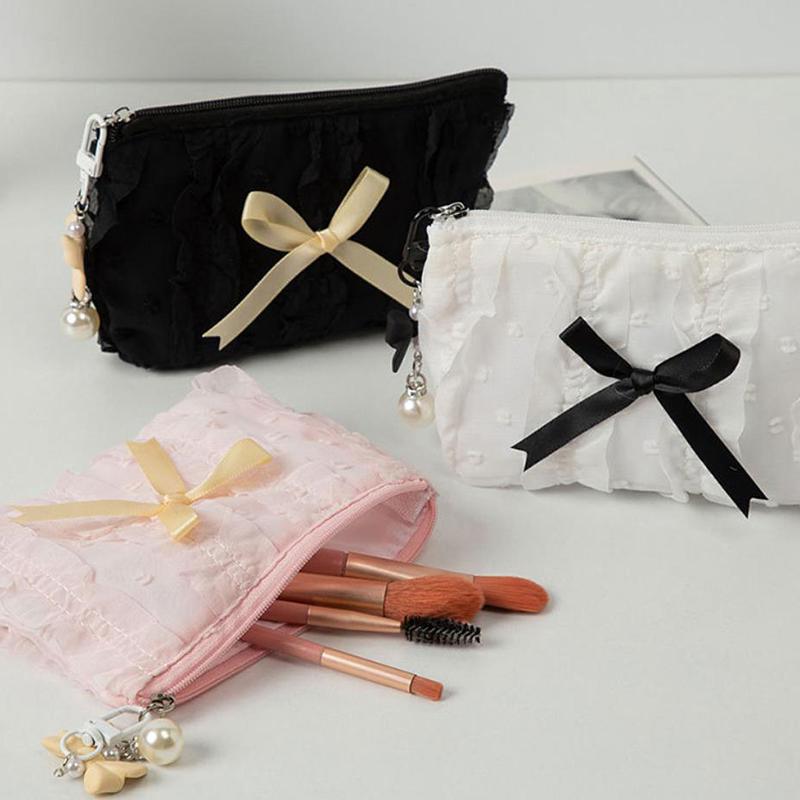 Urocza Damska Mini Torebka na Makijaż Koreański Koronkowy Kok Płócienna Portmonetka Mała Saszetka Torebka Kawaii Damska Torba na Kosmetyki z Zamkiem