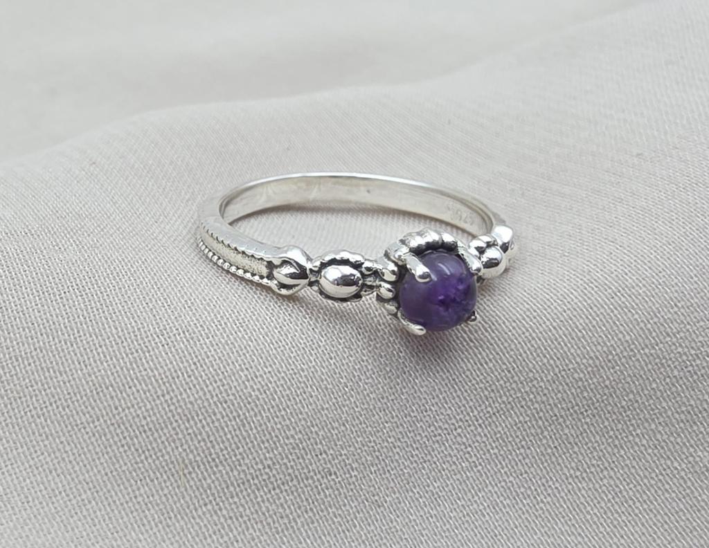 925 Sterling Silver Amethyst Ring, Minimalist Stackable Gemstone Jewelry
