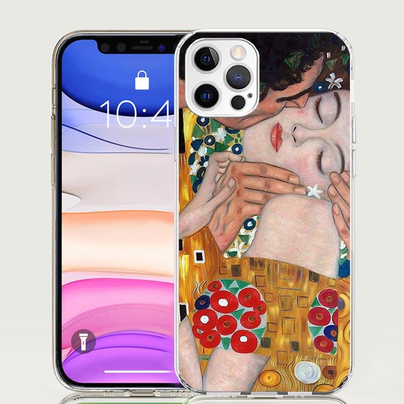 Kiss by Gustav Klimt Desig Case Phone Cover for Apple iphone 16 15 14 13 12 Mini 11 Pro Max 16E X XS XR 7 Plus 8 + SE 2020 Trend