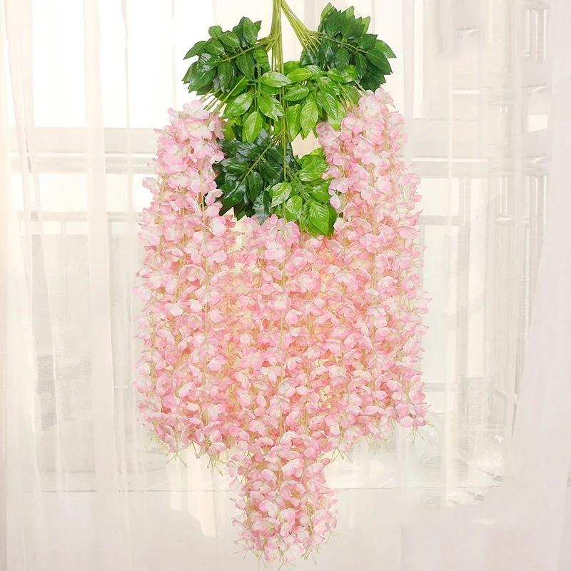 12Pcs Wisteria Flowers Ratta Extra Long Artificial Silk Flower Hanging On The Wedding Garden Outdoor Party Home Garden Decorat