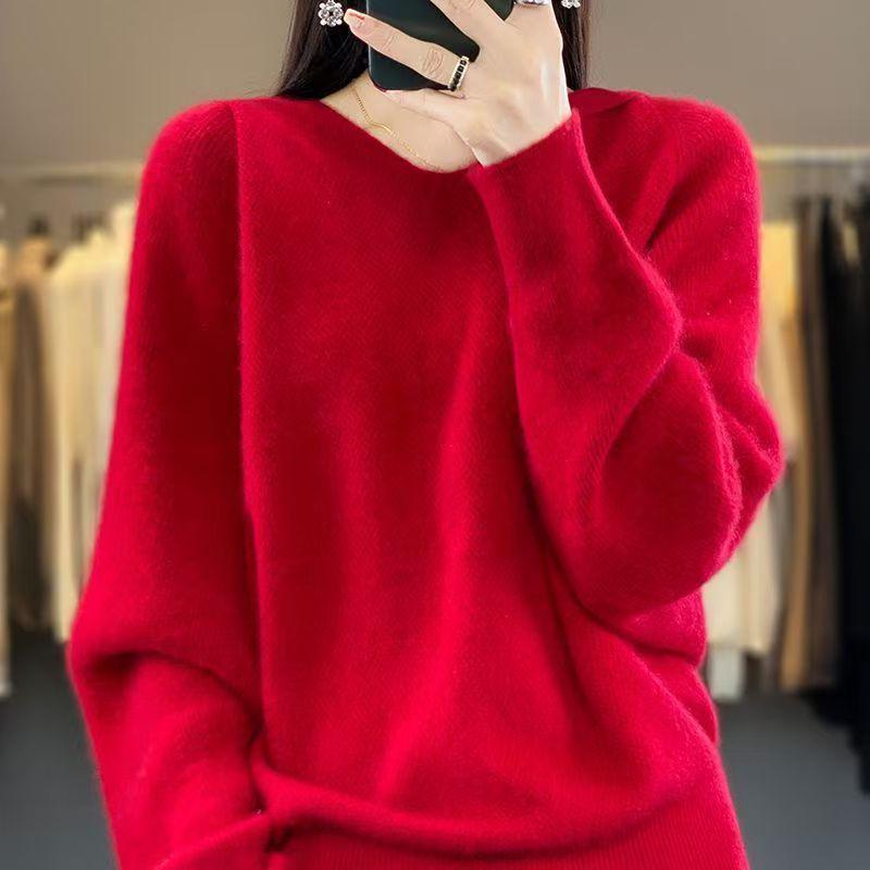 Women's Soft V-neck Sweater - 2026 Autumn/Winter Loose Knit Long Sleeve Pullover Top