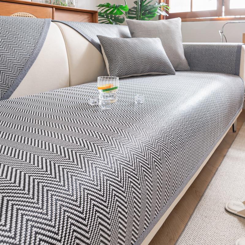 Ice Rattan Sofa Cushion  Summer New Fresh Ice Silk Mat Fixed Non-Slip Foldable Cool Ice Silk Seat Cushion