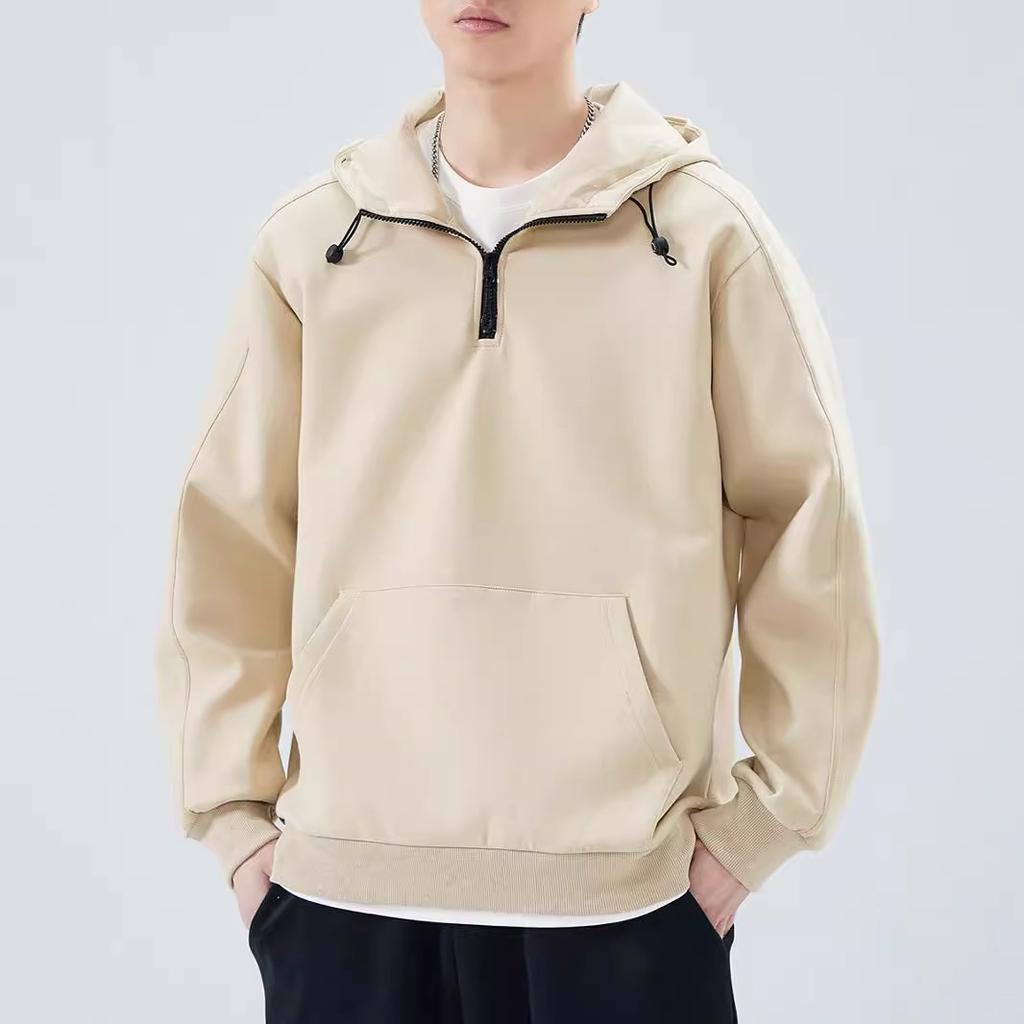 Semi-zippered Turtleneck Sweater Men's Autumn Loose Pullover Hoodie Coat