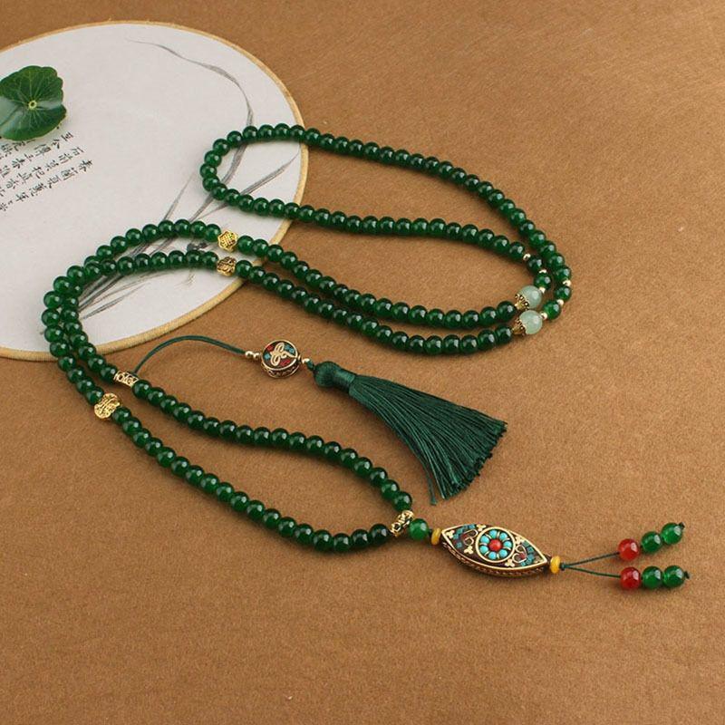 Chinese Long Beaded Crossbody Tassel Necklace for Hanfu & Qipao