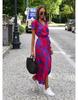 2024 European & American Women's Summer V-Neck Print Tie-Up Dress