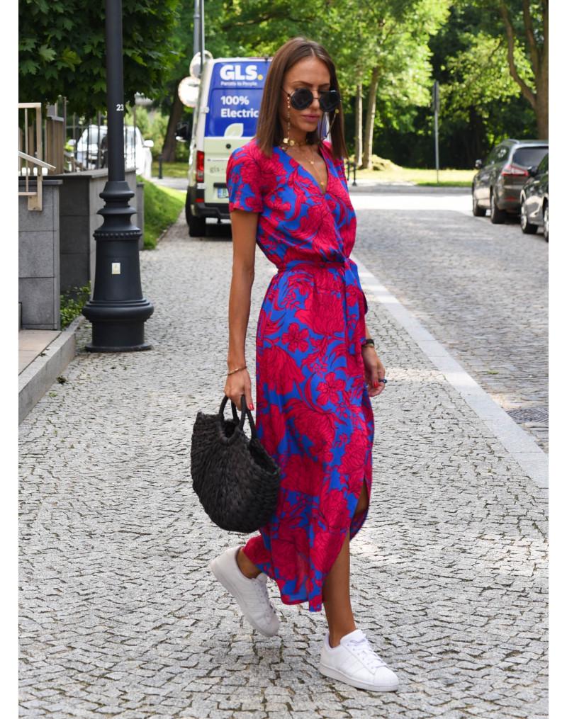 2024 European & American Women's Summer V-Neck Print Tie-Up Dress