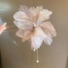 Moño de Flor para el Cabello con Perlas para Mujer Diseño Floral Retro Palillos para el Cabello con Borla de Perla para Mujeres, Niñas y Salón de Peluquería