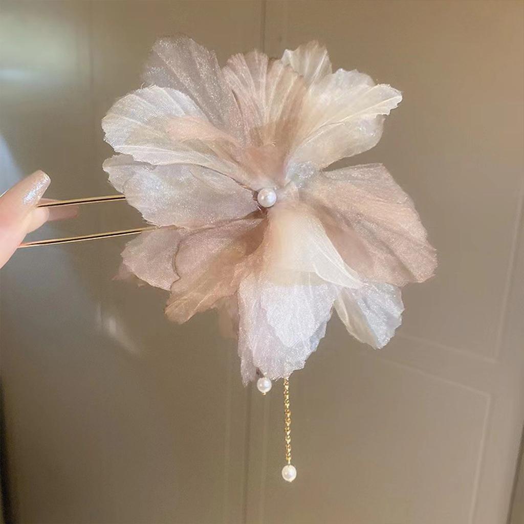 Moño de Flor para el Cabello con Perlas para Mujer Diseño Floral Retro Palillos para el Cabello con Borla de Perla para Mujeres, Niñas y Salón de Peluquería