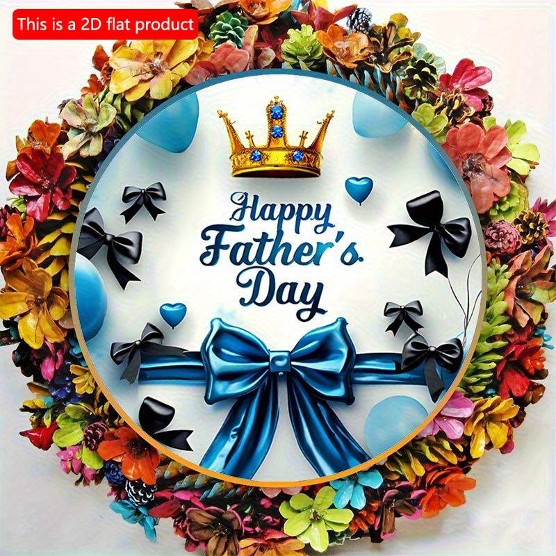 2d Flat 20*20cm Happy Father's Day Acrylic Wall Sign Round Blue Balloon, Crown Design with Black Bows, Wall Mounted Home Decor, Party Scene Decoration