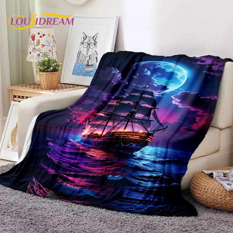 Ancient Pirate Ship Boat,Barque,Sailboa Soft Flannel Blanket,Throw Blanket Comfortable Blanket for Picnic Beds Sofa Home Bedroom