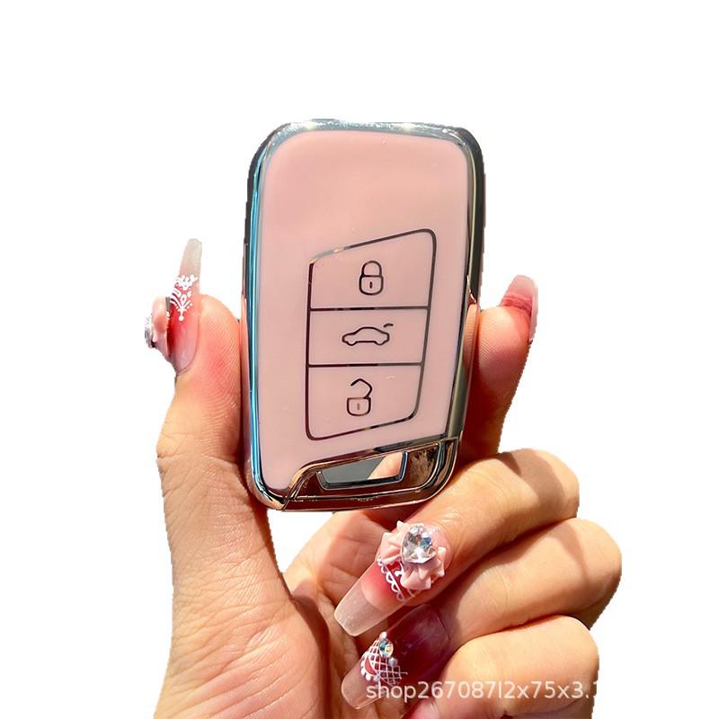 Compatible Volkswagen Key Covers for 2023 Sagitar, Bora, Tiguan L, Tayron, Passat, Lavida, and Magotan Models. D - Pink Cover - Single