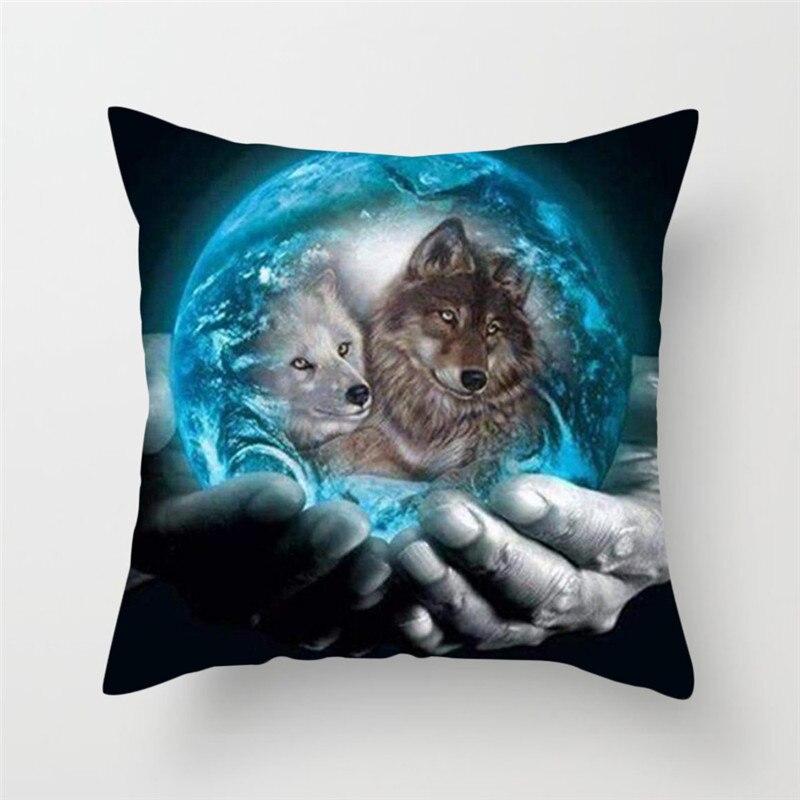Wild Animals Printed Cushion Cover Wolf King Photo Pillow Covers for Home Sofa Decorative Throw  Cases