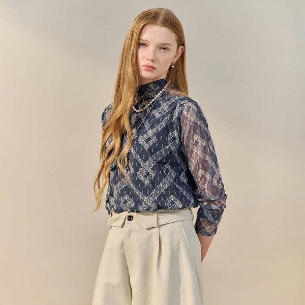 

Maxza EThnic Lace Sheer Mockneck T shirT zf05qT601na navy/FREE