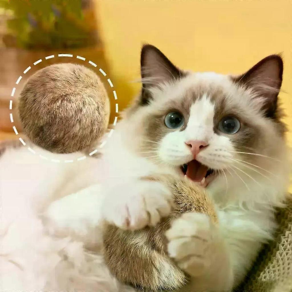 Rabbit Fur Cat Toy Ball - Natural Soft Fluffy Kitten Toy with Catnip & Silvervine, Interactive Hunting Play Teaser for Indoor Cats All Breeds