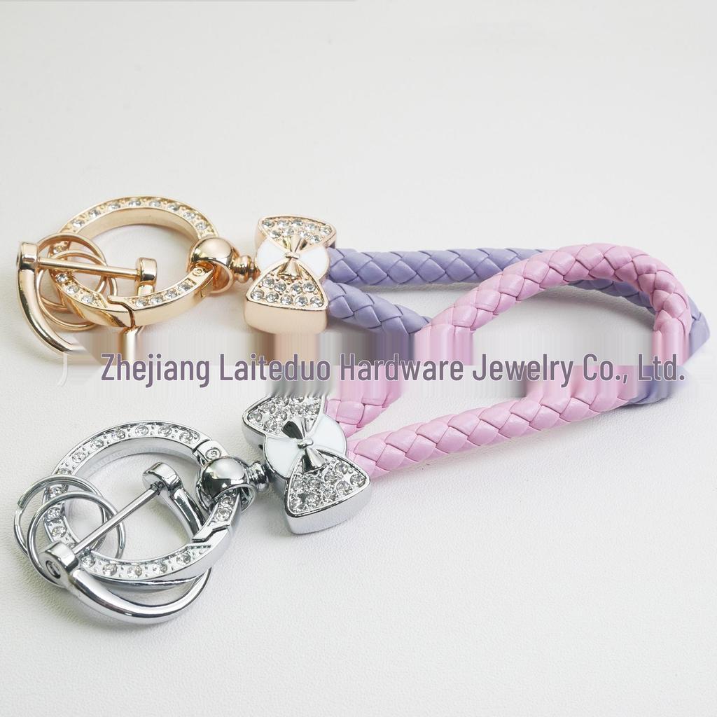 Rhinestone Horseshoe Keychain: Hand-woven Rope with Zinc Alloy Pendant, Anti-Lost Ring, Fashionable Car Key Accessory.