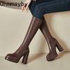 Winter Fashion Elastic Slim Platform Woman Knee High Boots Fashion Punk Chunky Square Heels Long Booties