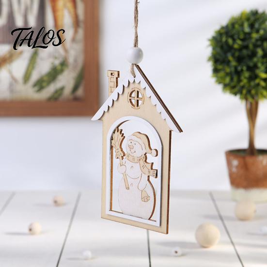 Rustic Christmas Garland Decor Wooden House Snowman/Reindeer Hanging Ornament, DIY Xmas Pendant with Farmhouse Hemp Rope for Home Window & Holiday