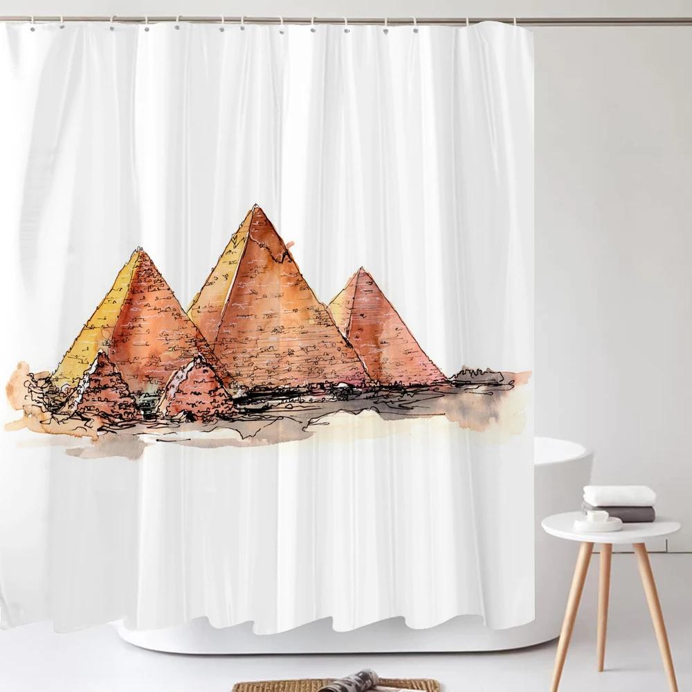 Art Line Drawing Scenery Shower Curtain Waterproof Polyester Bathroom Curtain Room Decor Bathtub Curtain Textured With Hooks