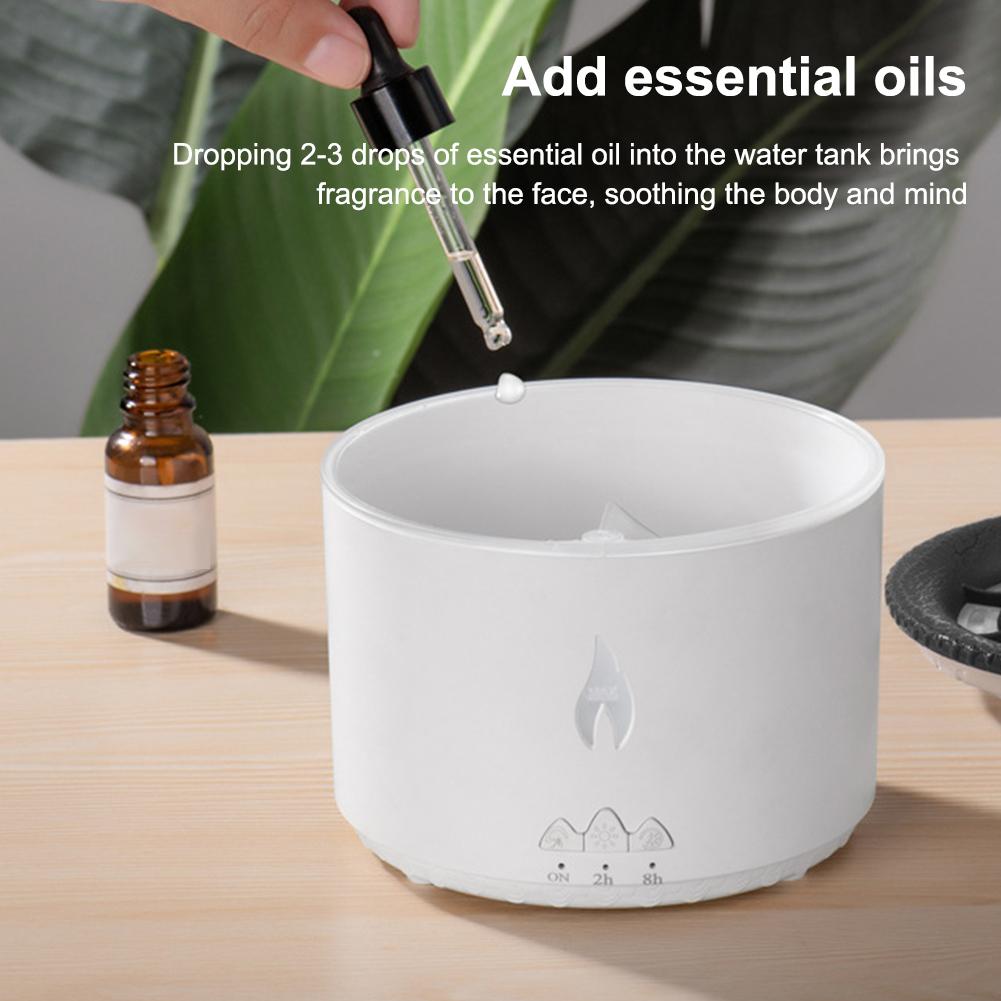 360ML Ätherisches Öl Diffusor Auto-Abschaltung Vulkanische Flamme Aromaöl Diffusor 2 Farben Dimmbar Fernbedienung für Zuhause Schlafzimmer Büro
