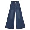 Petite Women's Retro Blue Wide-Leg Floor-Length Loose Jeans