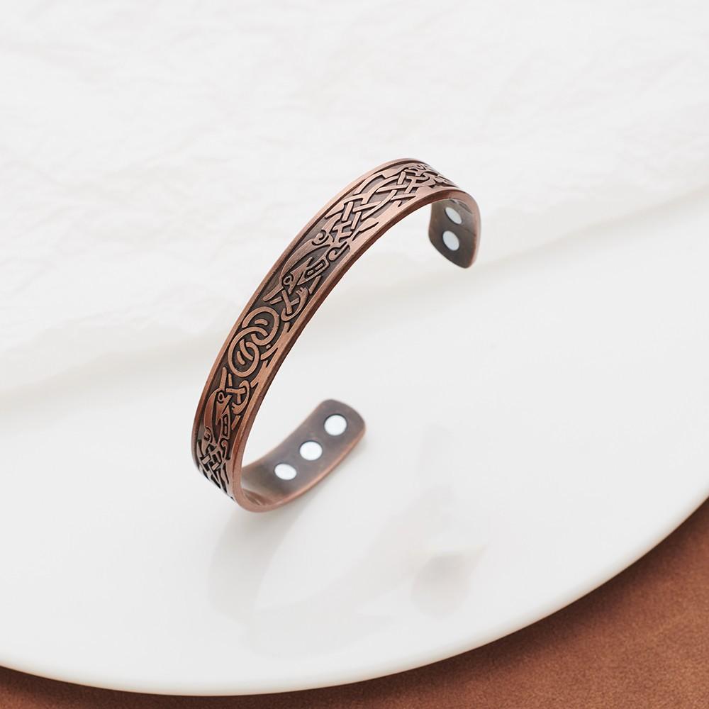 Evropský a americký měděný vintage jednoduchý vzor dvojitého kroužku magnetický energetický náramek set
