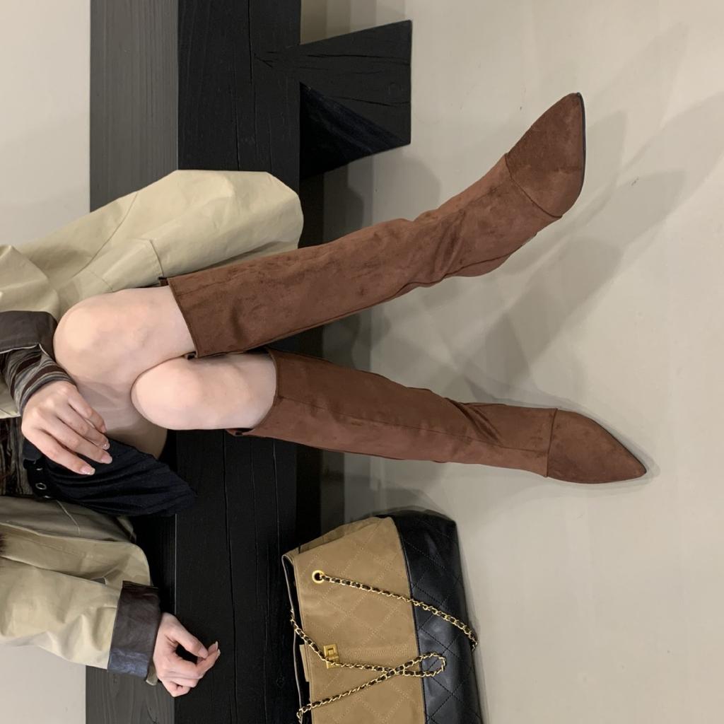 2025 autumn and winter new pointed fashion tall thick heel thin western knight boots