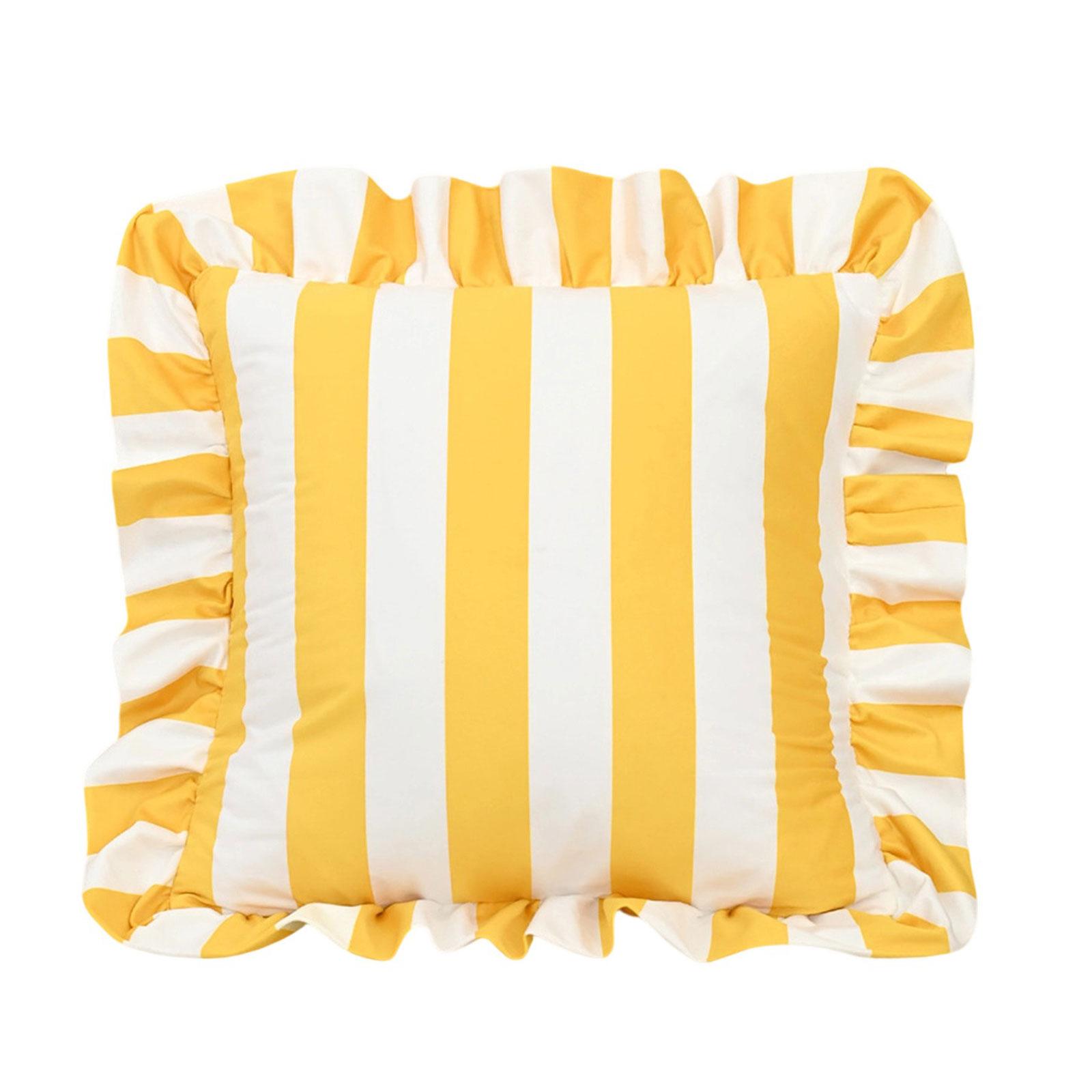

Stylish Square Pillow Cover With Ruffled Trim and Striped Pattern Design Throw Cushion Case For Sofa Bedroom Decors 6