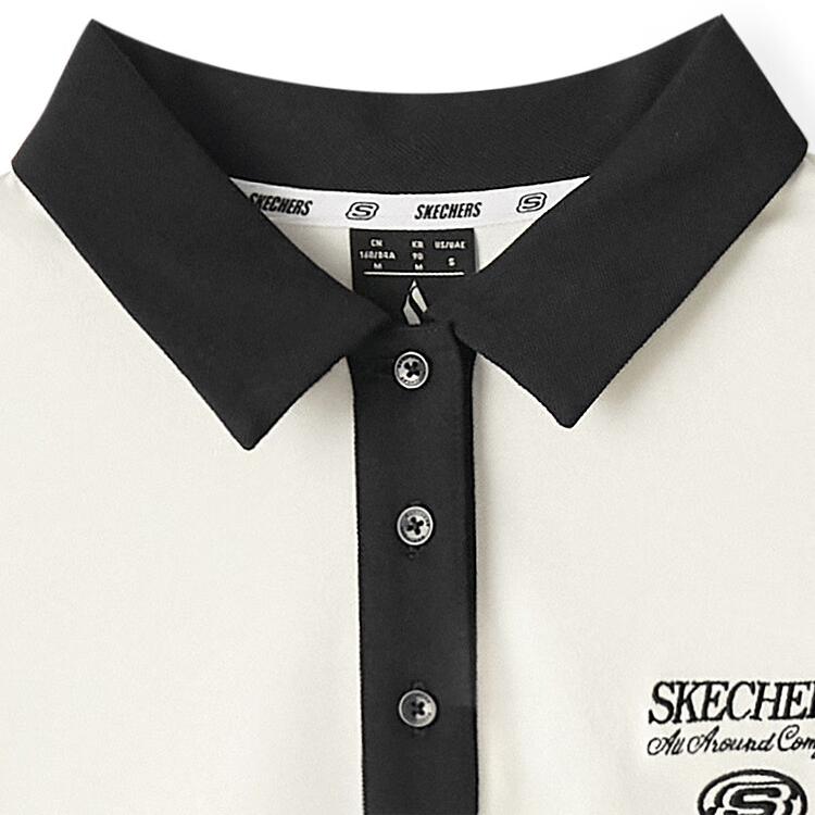 Skechers Sport Life Series Logo Letter Comfortable Polo Collar Short Sleeve Dress Women dresses Cotton-Candy-White L225W120-0074