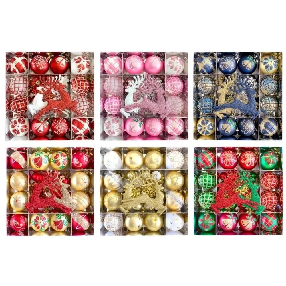 16/45PCS Fashion Plastic Christmas Ball Set Electroplated 3-6cm Xmas Ornament Ball Hanging Reindeer Christmas Tree Balls Home