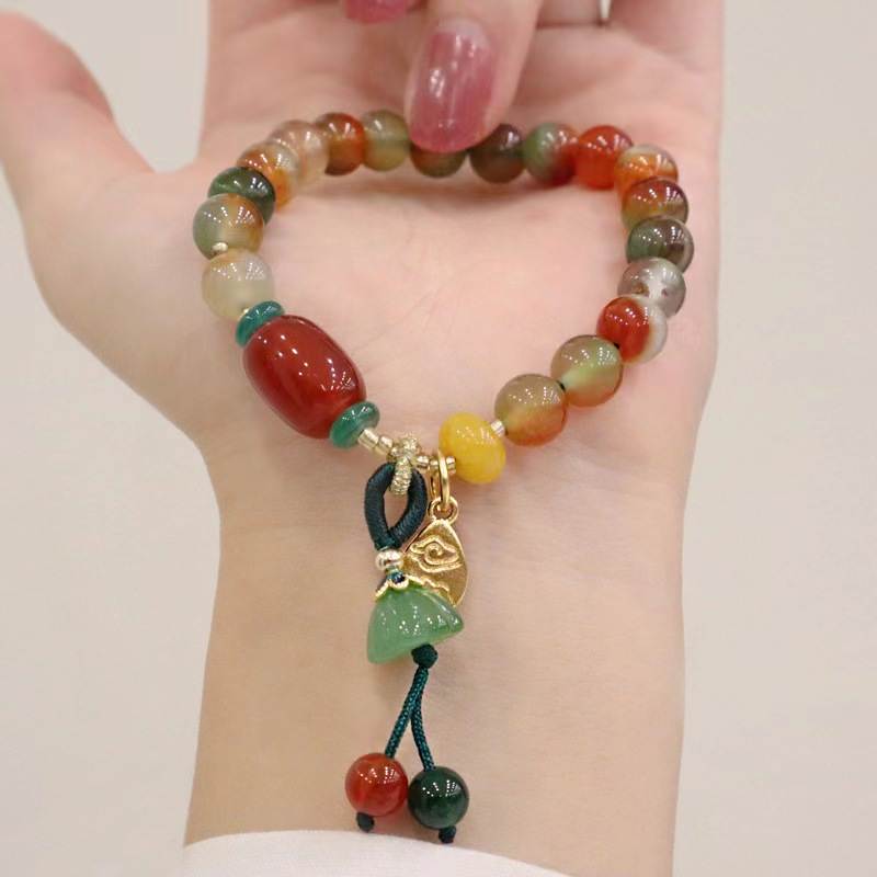 Chinese Style Colorful Beaded Bracelet For Women Vintage Natural Stone Ethnic Handmade Chain Hand Rope Bracelet Jewelry Gift
