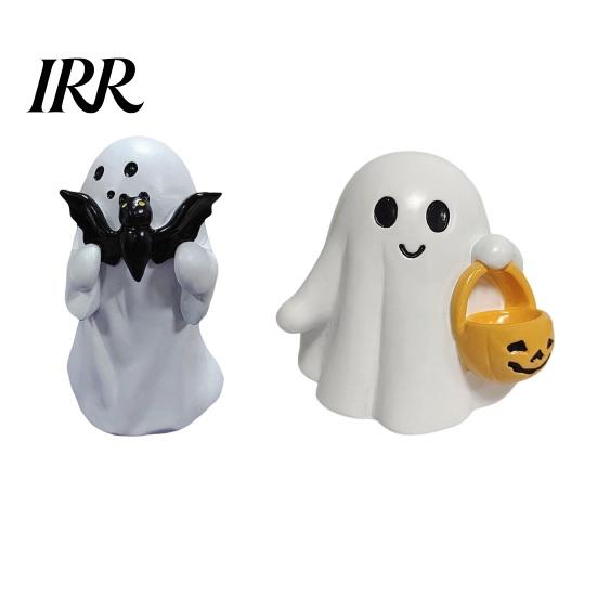 Halloween Table Centerpieces Ghost Figurine, Cute Resin Statue, Creative Holding Whimsical Desk Accessories Bat/Drink Tabletop Ornament for