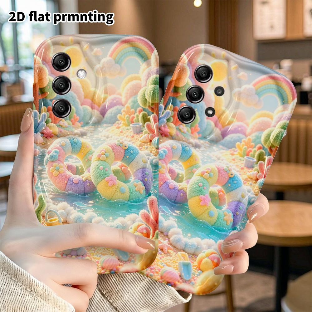 Phone case: 2D flat, suitable for Samsung Galaxy A34 A35 M05 M06 S20 S22 S21 FE Plus 5G protective cases, rainbow swim ring beach, perfect Christmas a