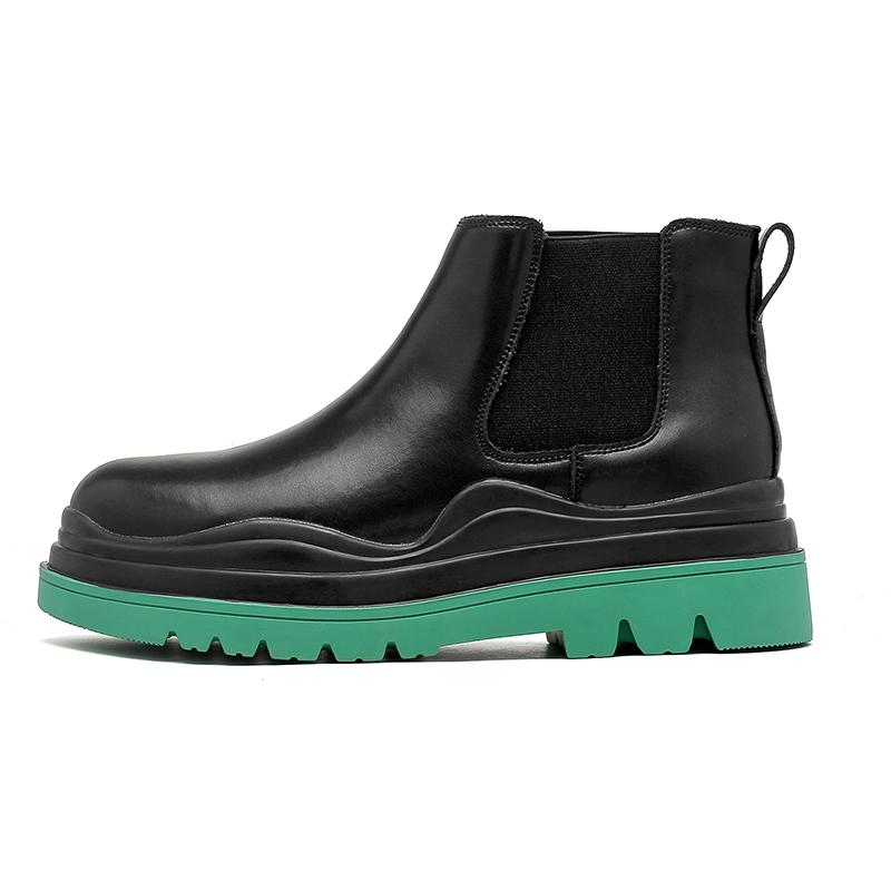 Mode Klassisch Fell Warm Herren Grüne Sohle Runde Zehen Herbst Winter Komfort Chelsea Boots Dicke Sohle Echtes Leder Outdoor Schuhe